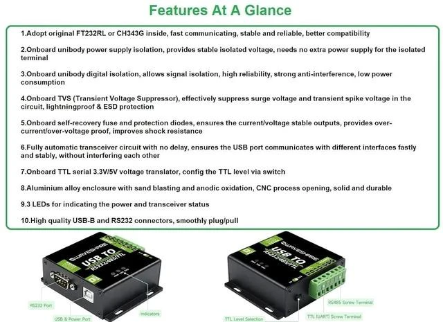 Alt view image 6 of 7 - USB to RS232/RS485/TTL(UART) Interface Converter Industrial Isolated USB Converter Adapter Adopt Original CH343G Inside,Protection Circuits,Stable Transmission,Multiple Devices Applicable