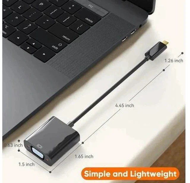 Alt view image 4 of 7 - USB C Male to VGA Female Adapter 1080P@60Hz, Thunderbolt 3/4 Type C to VGA Converter Black Compatible with iPhone 15 Plus/15 Pro Max, MacBook Pro, iPad Pro, Surface Book 2