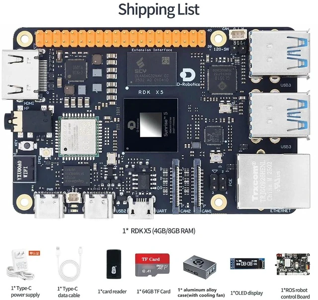 Alt view image 2 of 7 - D-Robotics RDK X5 Development Board - 10 Tops AI, 4GB/8GB RAM, Sunrise 5 Chip, Octa-core Cortex A55, MIPI DSI, HDMI, Wi-Fi 6, Bluetooth 5.4, Ready-to-Use (8GB RAM,ROS Control)