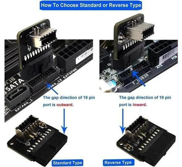 Alt view image 5 of 5 - USB3.0 19/20Pin Motherboard Header to KeyA TypeE Adapter, Internal Converter for USBC Front Panel Port