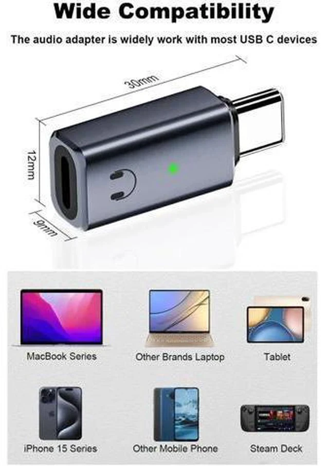 Alt view image 3 of 6 - USB C to 3.5mm Headphone Jack Adapter, Type C Audio Converter Compatible with iPhone 15/16 Series, iPad Air, Grey, No Charging/Data/Lavalier Mic Support