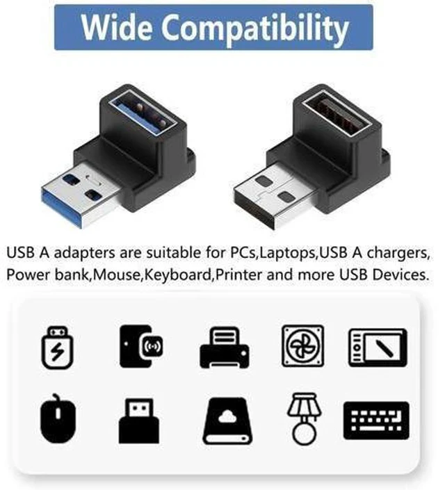 Alt view image 2 of 5 - 90 Degree Up-Down USB 3.1 Adapter, Vertical USB A Male to Female Elbow Connector, High Speed USB A Extender for PC, Laptop, USB Charger, Flash Drives & All USB-A Devices