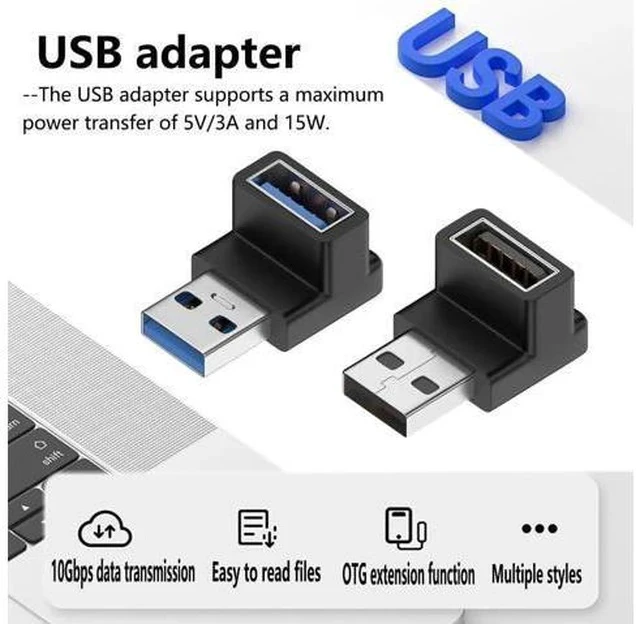 Alt view image 3 of 5 - 90 Degree Up-Down USB 3.1 Adapter, Vertical USB A Male to Female Elbow Connector, High Speed USB A Extender for PC, Laptop, USB Charger, Flash Drives & All USB-A Devices