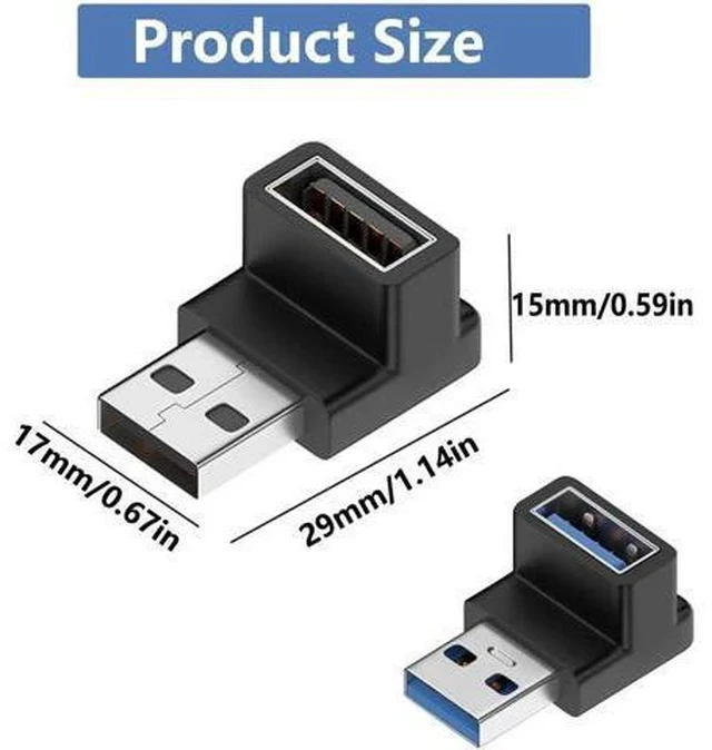 Alt view image 5 of 5 - 90 Degree Up-Down USB 3.1 Adapter, Vertical USB A Male to Female Elbow Connector, High Speed USB A Extender for PC, Laptop, USB Charger, Flash Drives & All USB-A Devices