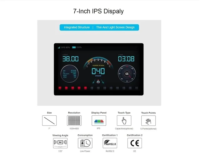 Alt view image 3 of 7 - 1024 × 600 Resolution 7inch IPS Display Integrated Thin and Light Touch Screen for Raspberry Pi,Jetson Nano,Windows PC,Support Windows/Linux/Android System,170° Wide Viewing Angle