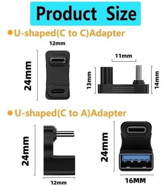 Alt view image 5 of 6 - 2 Pack 180 Degree Straight Flip USB-C Male to Female Adapter, USB 3.1 Type-C Converter Supporting 100W PD Fast Charging & 4K@60Hz Video Output, Compatible with Steam Deck, Switch, Phones, Tablets & La