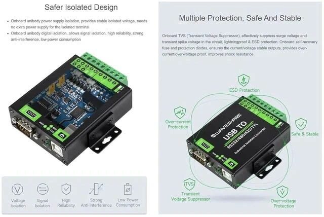 Alt view image 3 of 7 - USB to RS232/485/422/TTL(UART) Interface Converter, Industrial Isolated USB Converter Adapter, Adopt Original FT232RNL Chip,Multiple Protection,Compatible with Mac, Linux, Android, Windows