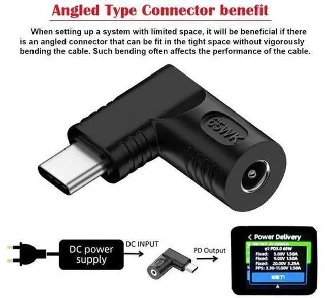 Alt view image 5 of 7 - 90 Degree Right Angle DC 4.0x1.7mm 20V Input to USB-C Output Power Adapter, 65W PD Fast Charging Converter Plug for Laptops, Phones and All USB-C Devices