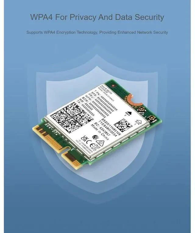 Alt view image 2 of 7 - WiFi 7 Wireless Card BE200 NIC Network Adapter,Bluetooth 5.4,5800Mbps NGFF (M.2 E Key)Supports 2.4G/5G/6GHz Tri-Band,IEEE 802.11a/b/g/n/ac/be/ax Standard