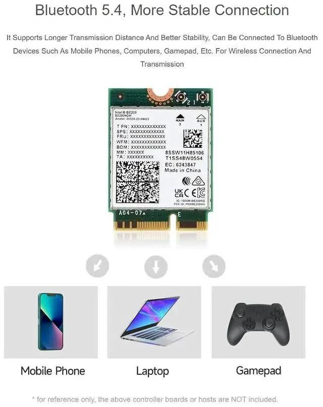 Alt view image 6 of 7 - WiFi 7 Wireless Card BE200 NIC Network Adapter,Bluetooth 5.4,5800Mbps NGFF (M.2 E Key)Supports 2.4G/5G/6GHz Tri-Band,IEEE 802.11a/b/g/n/ac/be/ax Standard