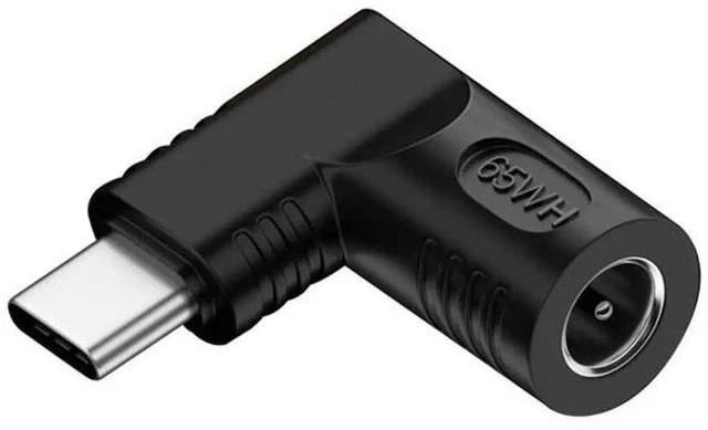 Main image of 90 Degree Right Angle DC 5.5x1.7mm 20V Input to USB-C Output Power Adapter, 65W PD Fast Charging Converter Plug for Laptops, Phones and All USB-C Devices