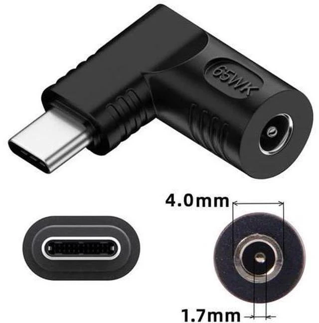 Alt view image 6 of 7 - 90 Degree Right Angle DC 4.0x1.7mm 20V Input to USB-C Output Power Adapter, 65W PD Fast Charging Converter Plug for Laptops, Phones and All USB-C Devices