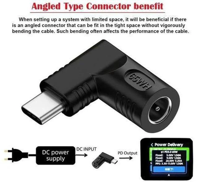 Alt view image 6 of 7 - 90 Degree Right Angle DC 5.5x1.7mm 20V Input to USB-C Output Power Adapter, 65W PD Fast Charging Converter Plug for Laptops, Phones and All USB-C Devices