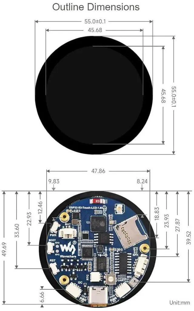 Alt view image 7 of 7 - ESP32-S3 1.85inch Round Touch Display Development Board 360×360 Resolution 262K Color LCD Screen, 32-bit LX7 Dual-core Processor,Supports WiFi & Bluetooth