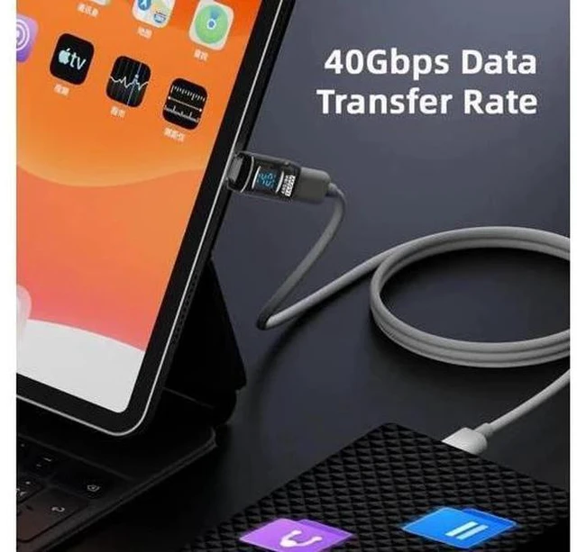 Alt view image 3 of 7 - Transparent USB-C 90 Degree Up Down Angled Extension Adapter, USB4 40Gbps 140W PD Fast Charge LED Current Voltage Monitor Type-C Male to Female Smart Display Adapter