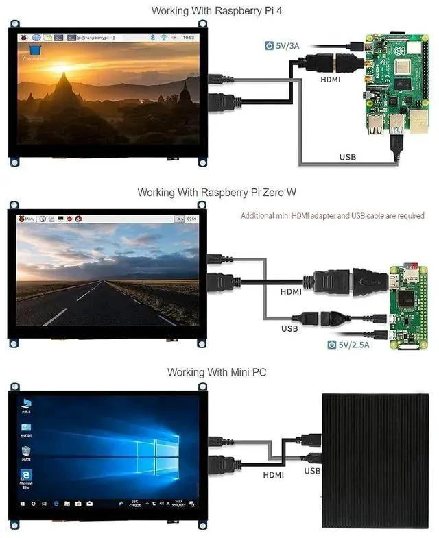 Alt view image 4 of 7 - 5 inch Capacitive Touch Screen TFT LCD Display Toughened Glass Panel 800x480 5inch HDMI H V4 LCD for Raspberry Pi 4B/3B+/3B/Zero/Zero W WH,PC,Support VariousSystems