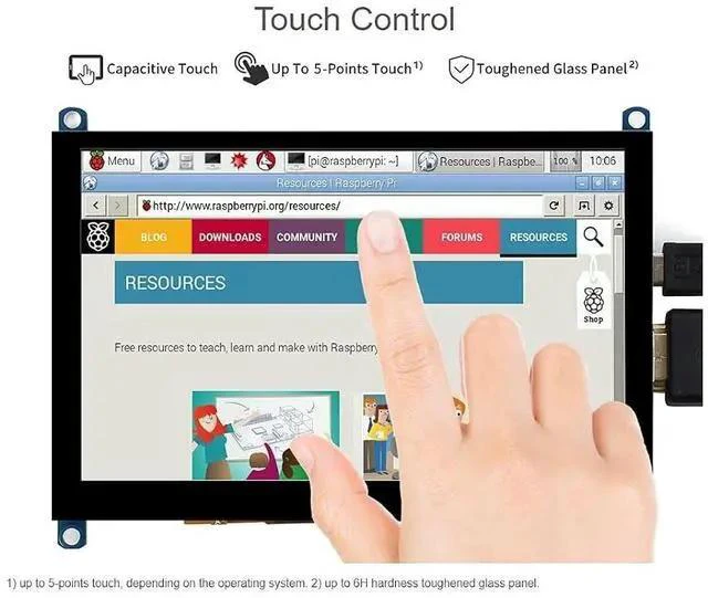 Alt view image 5 of 7 - 5 inch Capacitive Touch Screen TFT LCD Display Toughened Glass Panel 800x480 5inch HDMI H V4 LCD for Raspberry Pi 4B/3B+/3B/Zero/Zero W WH,PC,Support VariousSystems