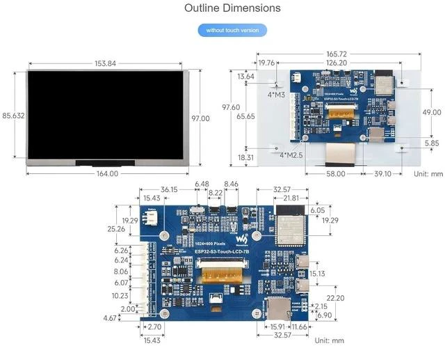 Alt view image 7 of 7 - ESP32-S3 7inch Display Development Board Type B 1024×600 Resolution 7IPS LCD Screen Supports Wi-Fi and Bluetooth BLE 5,Backlight Adjustable, Multiple Peripheral Interfaces