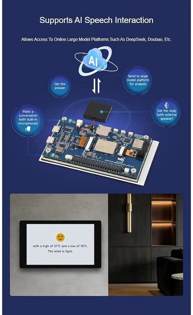 Alt view image 4 of 6 - ESP32-P4-WIFI6 4.3inch LCD Development Board with 5MP OV5647 Camera,480×800 Resolution 5-Point Capacitive Touch Display,Based on ESP32-P4 and ESP32-C6,Supports AI Speech Interaction