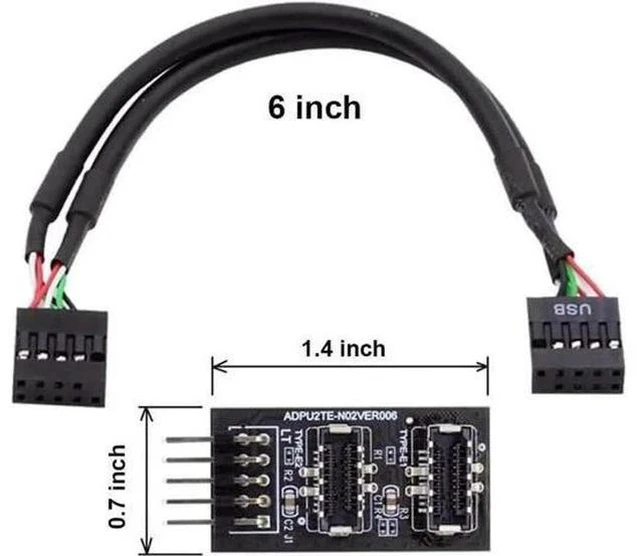 Alt view image 4 of 5 - Motherboard USB 2.0 9Pin Header to Dual USB 3.2 Type-E Key-A Front Panel Splitter Cable, 6 Inch Internal Extension Adapter, 9Pin Header to 2 USB 3.2 Type-E Motherboard Connectors