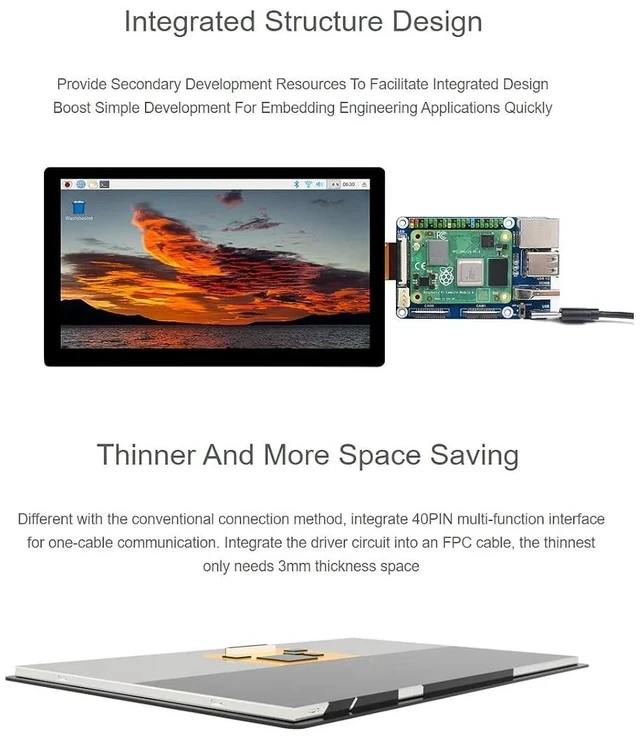 Alt view image 5 of 7 - 1024 × 600 7inch QLED Quantum Dot Display Integrated Thin and Light Touch Screen for Raspberry Pi,Jetson Nano,Windows PC,Support Windows/Linux/Android System,170° Wide Viewing Angle