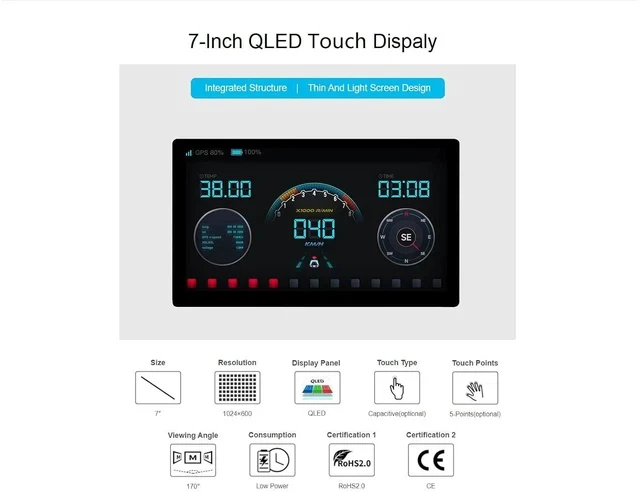 Alt view image 4 of 7 - 1024 × 600 7inch QLED Quantum Dot Display Integrated Thin and Light Touch Screen for Raspberry Pi,Jetson Nano,Windows PC,Support Windows/Linux/Android System,170° Wide Viewing Angle
