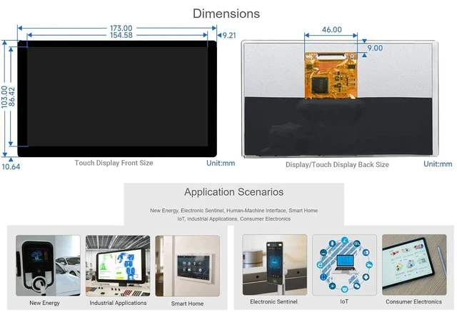 Alt view image 7 of 7 - 1024 × 600 7inch QLED Quantum Dot Display Integrated Thin and Light Touch Screen for Raspberry Pi,Jetson Nano,Windows PC,Support Windows/Linux/Android System,170° Wide Viewing Angle