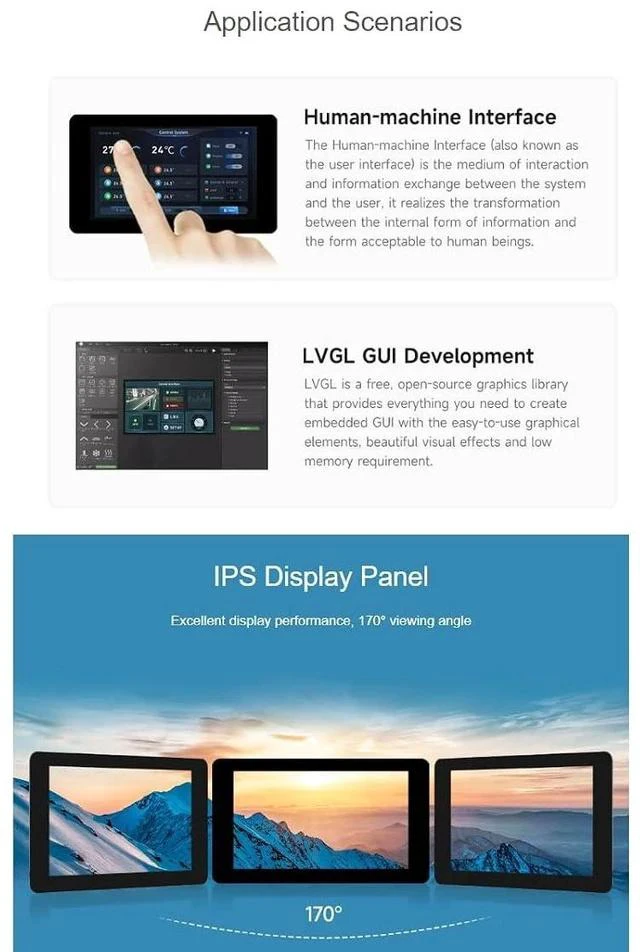 Alt view image 3 of 7 - ESP32-S3 7inch Display Development Board Type B 1024×600 Resolution 7IPS LCD Screen Supports Wi-Fi and Bluetooth BLE 5,Backlight Adjustable, Multiple Peripheral Interfaces