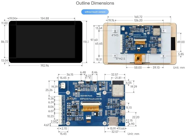 Alt view image 7 of 7 - ESP32-S3 7inch Touch Display Development Board Type B 1024×600 Resolution 7IPS LCD Screen Supports Wi-Fi and Bluetooth BLE 5,Backlight Adjustable, Multiple Peripheral Interfaces