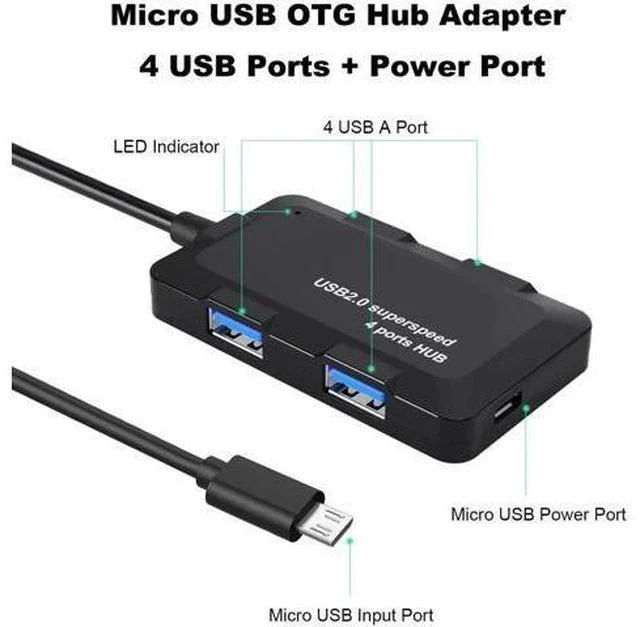 Alt view image 3 of 4 - Micro USB OTG Hub with 4 USB 2.0 Ports & Pass-Through Power Port, OTG Cable Adapter for Fire Stick 4K, Raspberry Pi Zero, Retro Game Consoles, Micro USB Android Phones & Tablets