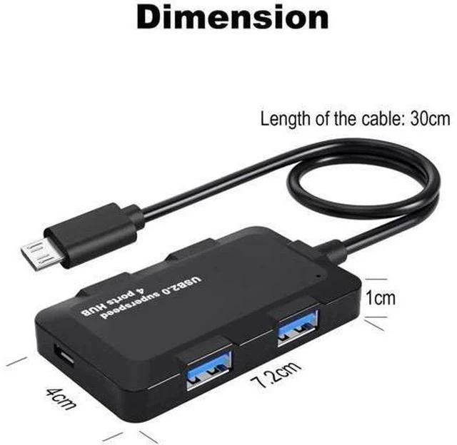 Alt view image 4 of 4 - Micro USB OTG Hub with 4 USB 2.0 Ports & Pass-Through Power Port, OTG Cable Adapter for Fire Stick 4K, Raspberry Pi Zero, Retro Game Consoles, Micro USB Android Phones & Tablets