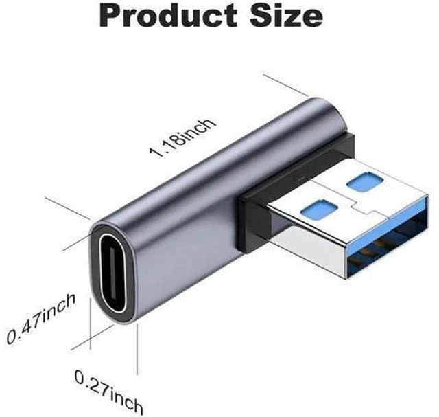 Alt view image 6 of 6 - 2-Pack 90° Left & Right Angled USB-C Female to USB A Male OTG Adapter, USB 2.0 Elbow Converter for Charging & Data Sync, Compatible with iPhone, iWatch, AirPods, iPad, Android Phones & Tablets