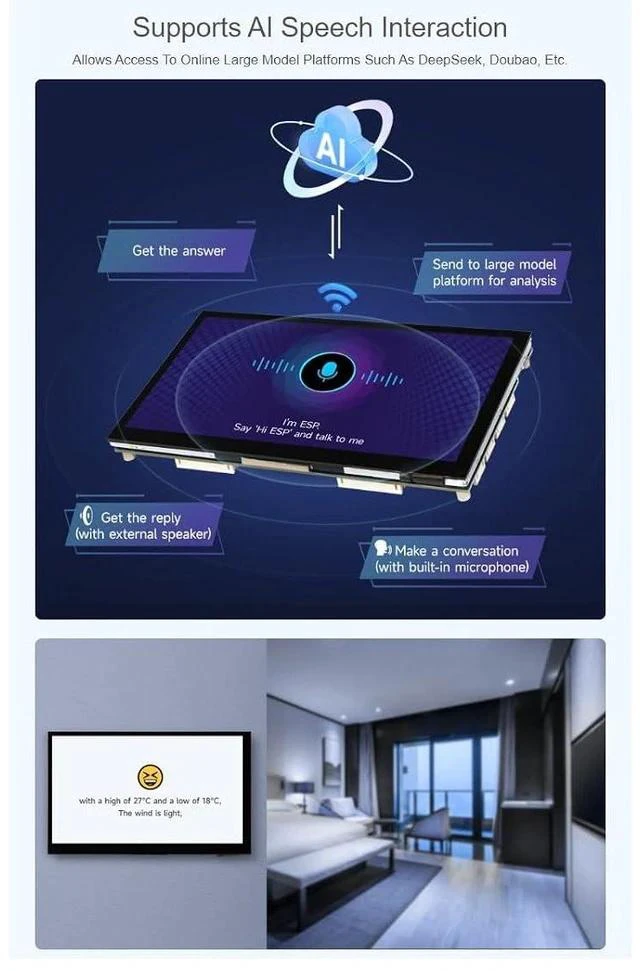 Alt view image 4 of 7 - ESP32-P4-WIFI6 7inch IPS Touch Display Development Board Based On ESP32-P4 and ESP32-C6 1024 × 600 Resolution Capacitive 5-Point Touch Screen Supports Wi-Fi 6 / Bluetooth 5 (LE)