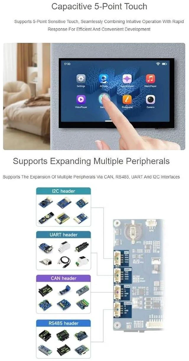Alt view image 6 of 7 - ESP32-P4-WIFI6 7inch IPS Touch Display Development Board Based On ESP32-P4 and ESP32-C6 1024 × 600 Resolution Capacitive 5-Point Touch Screen Supports Wi-Fi 6 / Bluetooth 5 (LE)
