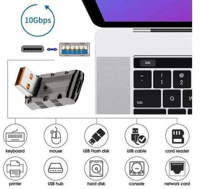 Alt view image 4 of 7 - Down 90 Degree Low Profile Mecha Cyberpunk USB 3.1 Gen2 Adapter, USB-A Male to USB-C Female Converter, 10Gbps Data Transfer & 120W PD Fast Charging Elbow Connector