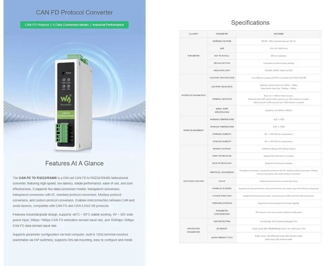 Alt view image 3 of 7 - CAN FD Protocol Converter,CAN FD and RS232/RS485 Bidirectional Converter,Supports CAN FD to RS232 or RS485, RS232 or RS485 to CAN FD Conversion,Supports CAN 2.0A/2.0B Protocols