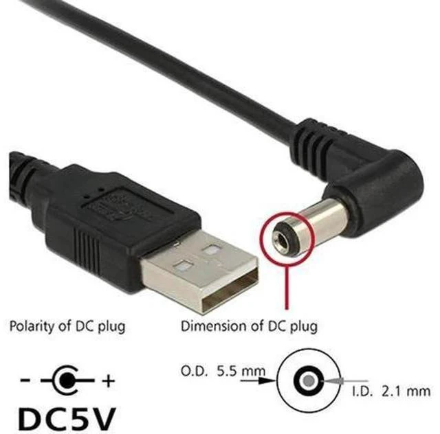 Alt view image 3 of 6 - 120CM Right-Angled USB2.0 A Male to 5.5×1.5mm DC Barrel Power Cable, 90 Degree 5V Charging Cord