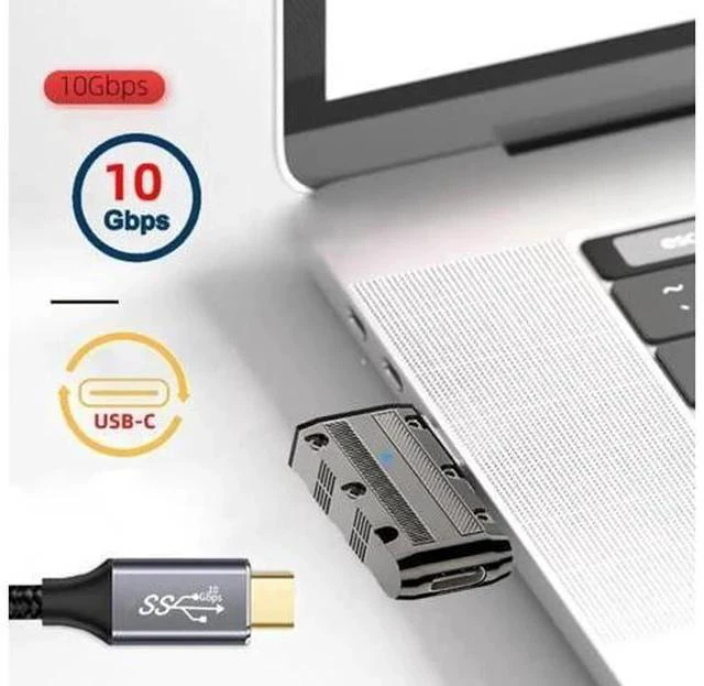 Alt view image 5 of 7 - Flat Left 90 Degree Mecha Cyberpunk USB 3.1 Gen2 Adapter, USB-A Male to USB-C Female Low Profile Elbow Connector, 10Gbps Data Transfer & 120W PD Fast Charging Converter