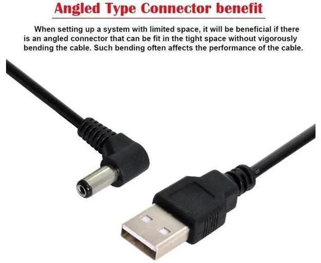 Alt view image 6 of 6 - 120CM Right-Angled USB2.0 A Male to 5.5×1.5mm DC Barrel Power Cable, 90 Degree 5V Charging Cord