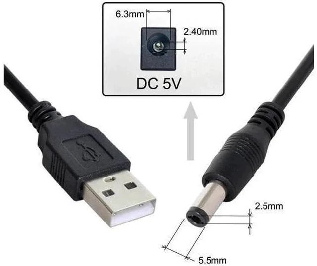 Alt view image 2 of 6 - 100cm USB2.0 A Male to DC 5.5×2.5mm Straight Barrel Power Cable | 5V DC Charging Cord