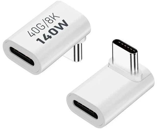 Main image of White 2 Pack 90 Degree Right Angle USB-C Male to Female Extension Adapter, 140W PD Fast Charging Type-C Elbow Extender Compatible with Steam Deck, ROG Ally, Switch, Laptops, Tablets & Smartphones