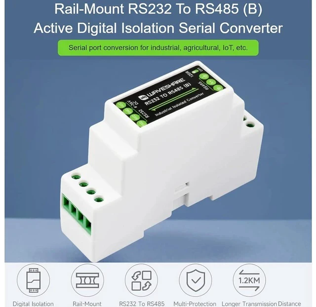 Alt view image 2 of 7 - RS232 to RS485 Converter Adapter (B), Rail-Mount Active Digital Isolator Serial Converter,Serial Port Conversion for Industrial, Agricultural, IoT,600W Lightningproof & Anti-Surge