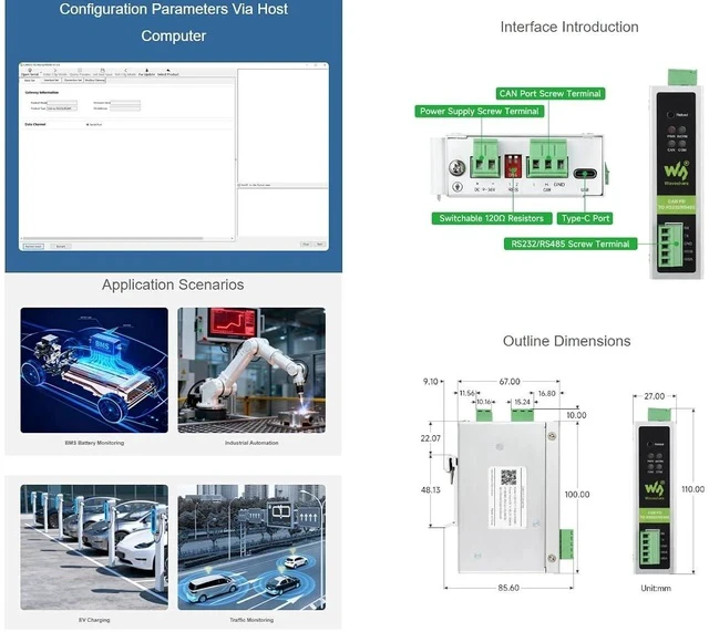 Alt view image 5 of 7 - CAN FD Protocol Converter,CAN FD and RS232/RS485 Bidirectional Converter,Supports CAN FD to RS232 or RS485, RS232 or RS485 to CAN FD Conversion,Supports CAN 2.0A/2.0B Protocols