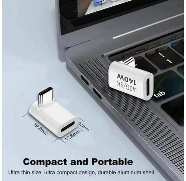 Alt view image 6 of 6 - White 2 Pack 90 Degree Right Angle USB-C Male to Female Extension Adapter, 140W PD Fast Charging Type-C Elbow Extender Compatible with Steam Deck, ROG Ally, Switch, Laptops, Tablets & Smartphones