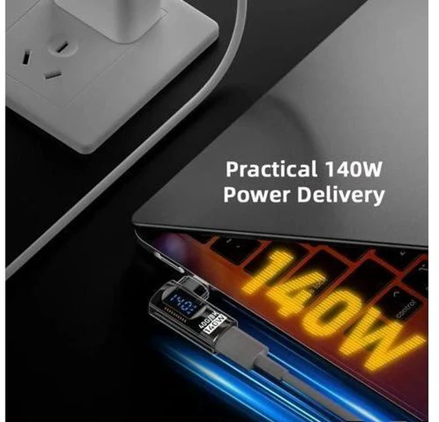 Alt view image 7 of 7 - Transparent 90 Degree Left Right Angled USB-C Extension Adapter, USB4 40Gbps 140W PD Fast Charge Smart LED Display Type-C Male to Female Extender with Voltage Current Monitor
