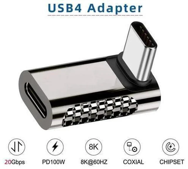 Alt view image 3 of 7 - Up/Down 90 Degree USB4 Type C Male to Female Adapter, 20Gbps Data Transfer 100W PD Charging 8K Video Output Elbow Converter Compatible with All USB4, Thunderbolt 3/4, USB-C Laptops & Handheld Game Con