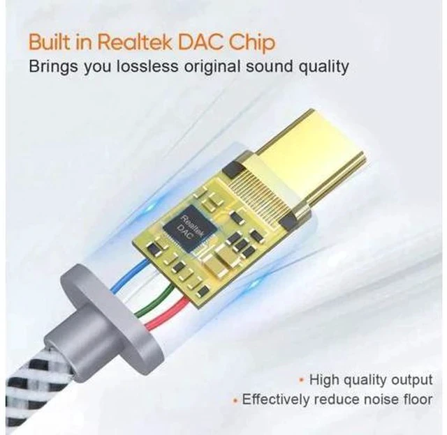 Alt view image 2 of 7 - 0.33FT USB C to 3.5mm Audio Adapter with Built-in 24Bit/96kHz HiFi DAC, Type-C Aux Headphone Dongle Compatible with iPhone 15/16 Series Galaxy S24 S23 Ultra Pixel 9 iPad