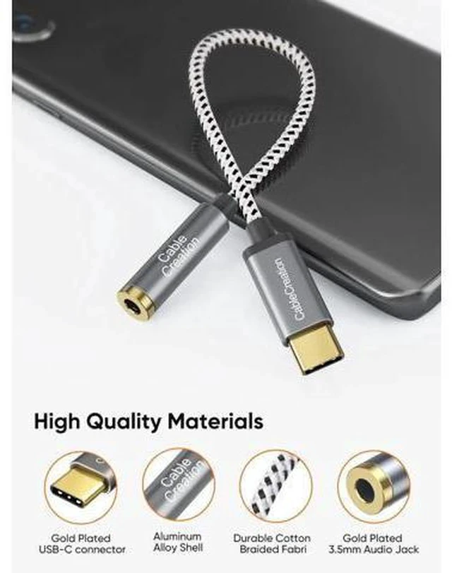 Alt view image 3 of 7 - 0.33FT USB C to 3.5mm Audio Adapter with Built-in 24Bit/96kHz HiFi DAC, Type-C Aux Headphone Dongle Compatible with iPhone 15/16 Series Galaxy S24 S23 Ultra Pixel 9 iPad