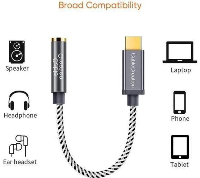 Alt view image 5 of 7 - 0.33FT USB C to 3.5mm Audio Adapter with Built-in 24Bit/96kHz HiFi DAC, Type-C Aux Headphone Dongle Compatible with iPhone 15/16 Series Galaxy S24 S23 Ultra Pixel 9 iPad