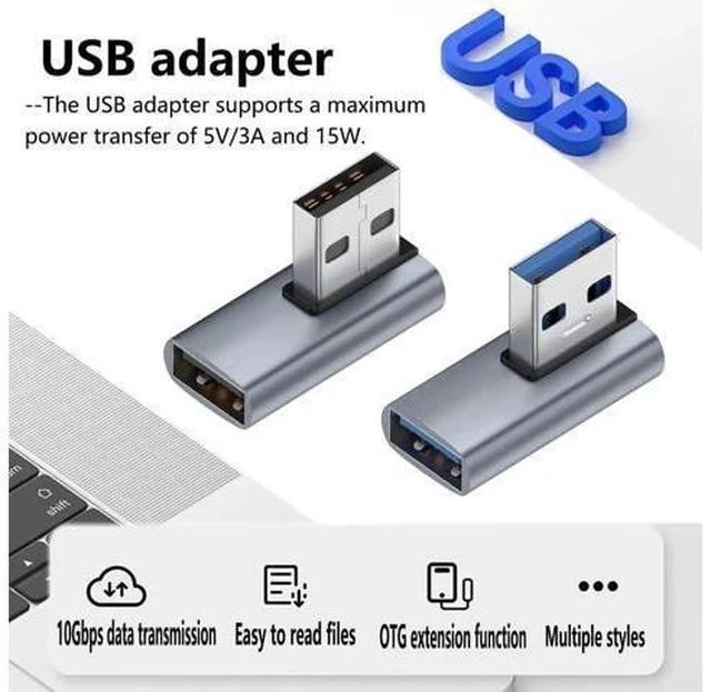 Alt view image 3 of 5 - 90 Degree Right Angle USB 3.1 Adapter, USB A Male to Female Left & Right Elbow Connector, High Speed USB A Extender for PC, Laptop, USB Charger, Flash Drives & All USB-A Devices